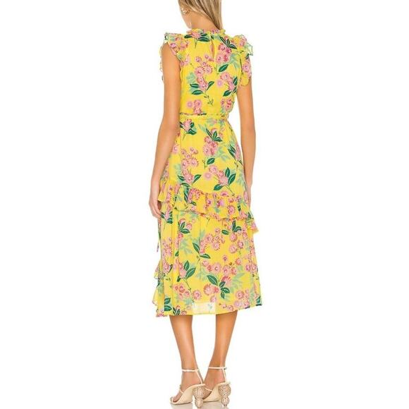 Banjanan Bella Midi Dress Yellow Aurora Print Ruffle Cotton Tie Waist Tuckernuck - Picture 3 of 15